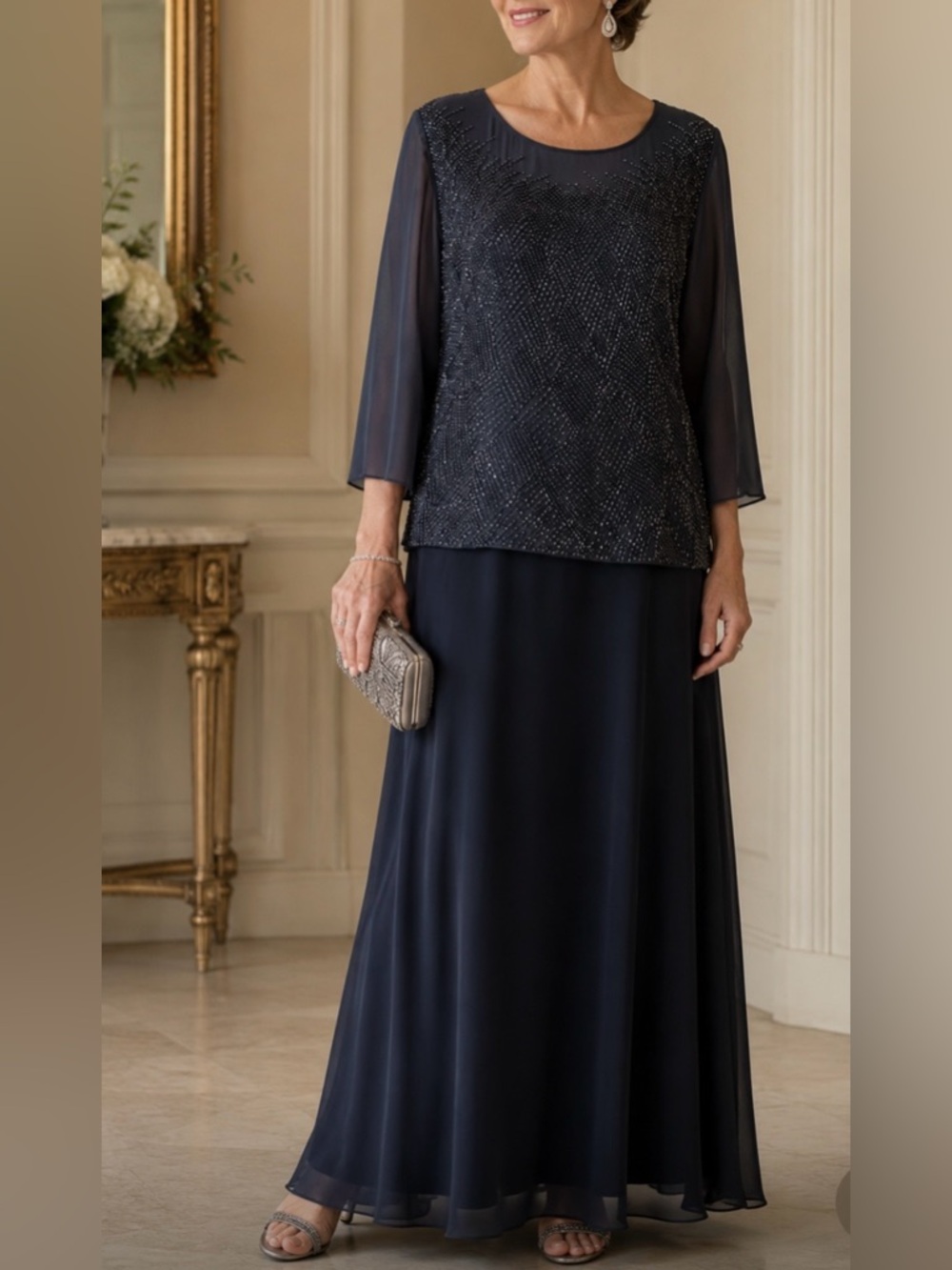 Caterina Evening Elegant Beaded Chiffon Maxi dress formal mother of the bride 14
